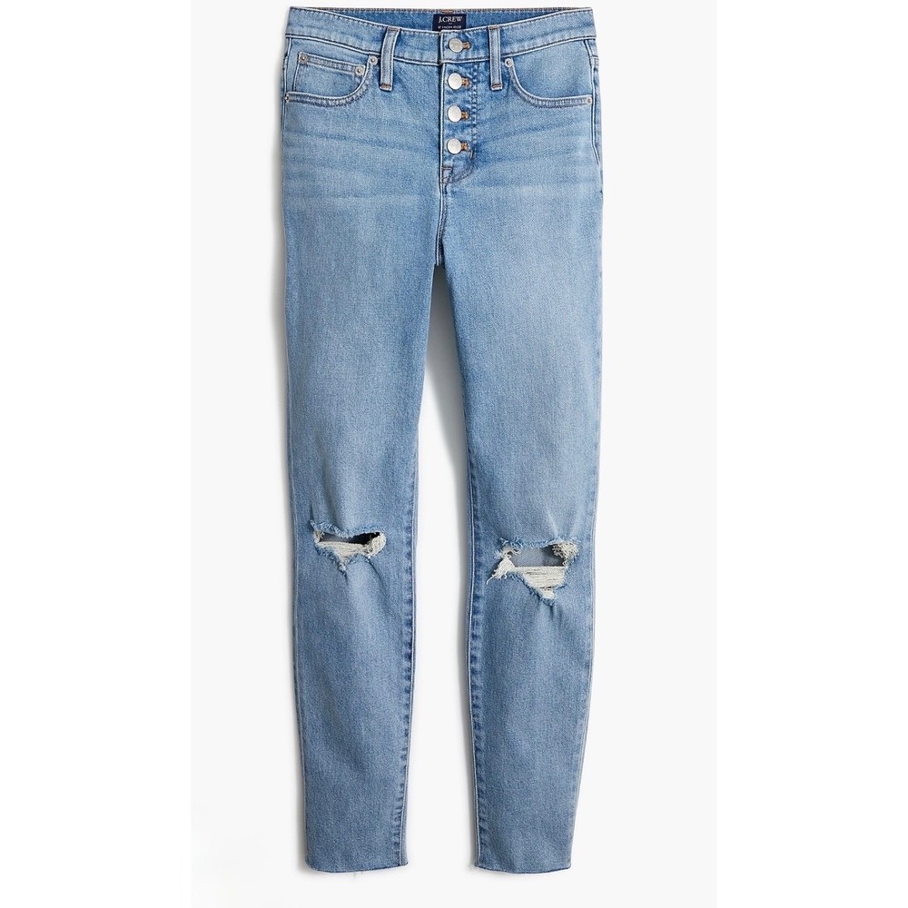 J.Crew 10 High-Rise Skinny Jeans All-Day Stretch Distressed Button Fly Blue 27